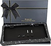 OKLPF Black Bling License Plate Frame for Women - 1200+ Sparkly 14-Facet Rhinestone Crystals, No State Name Cover, Gift Box