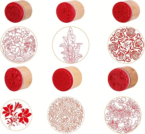 CCINEE - 6 sellos redondos de goma con patrón floral para tarjetas de álbumes de recortes de Navidad y manualidades