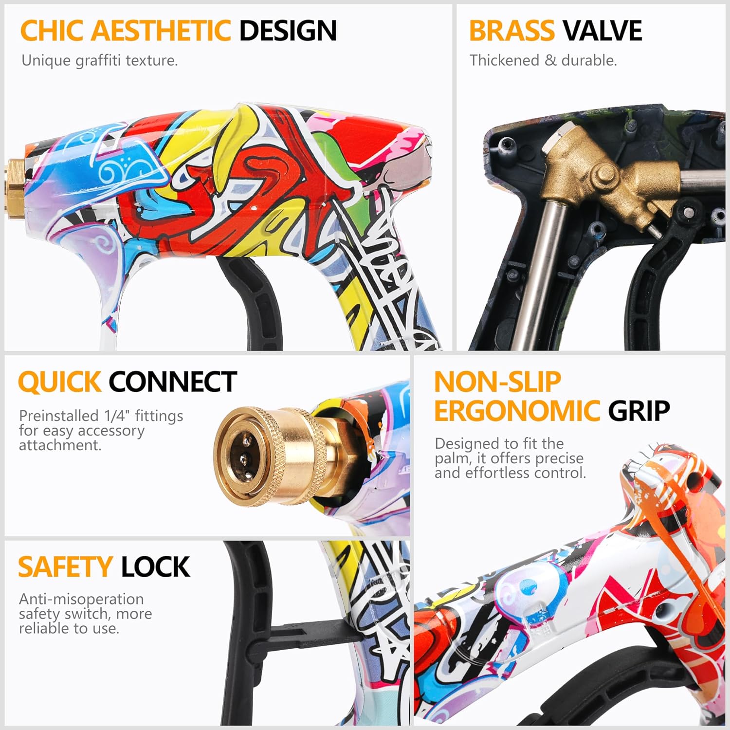 Foam Cannon Kit with Graffiti Short Pressure Washer Gun 3/8" Quick Connect M22-15mm Adapter Adjustable Snow Foam Bottle with 1/4" Quick Connect and 5 Nozzle Tips for Car Wash