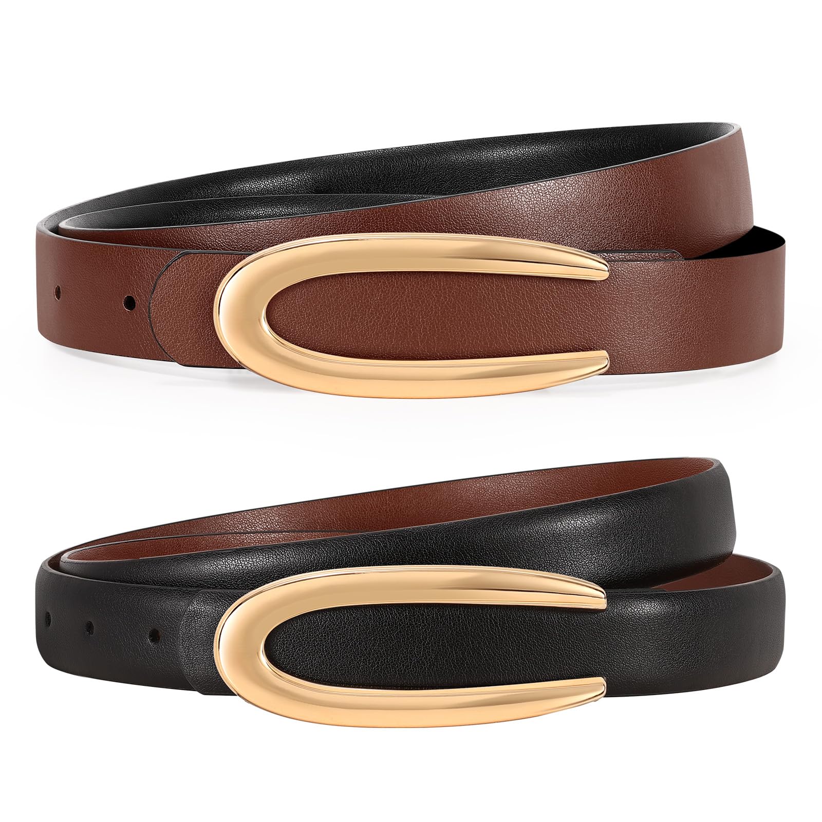 KASBAH Reversible Leather Belts For Women with Gold Buckle Fashion 2-Sided Belt Ladies Waist Belt for Jeans Dresses Pants