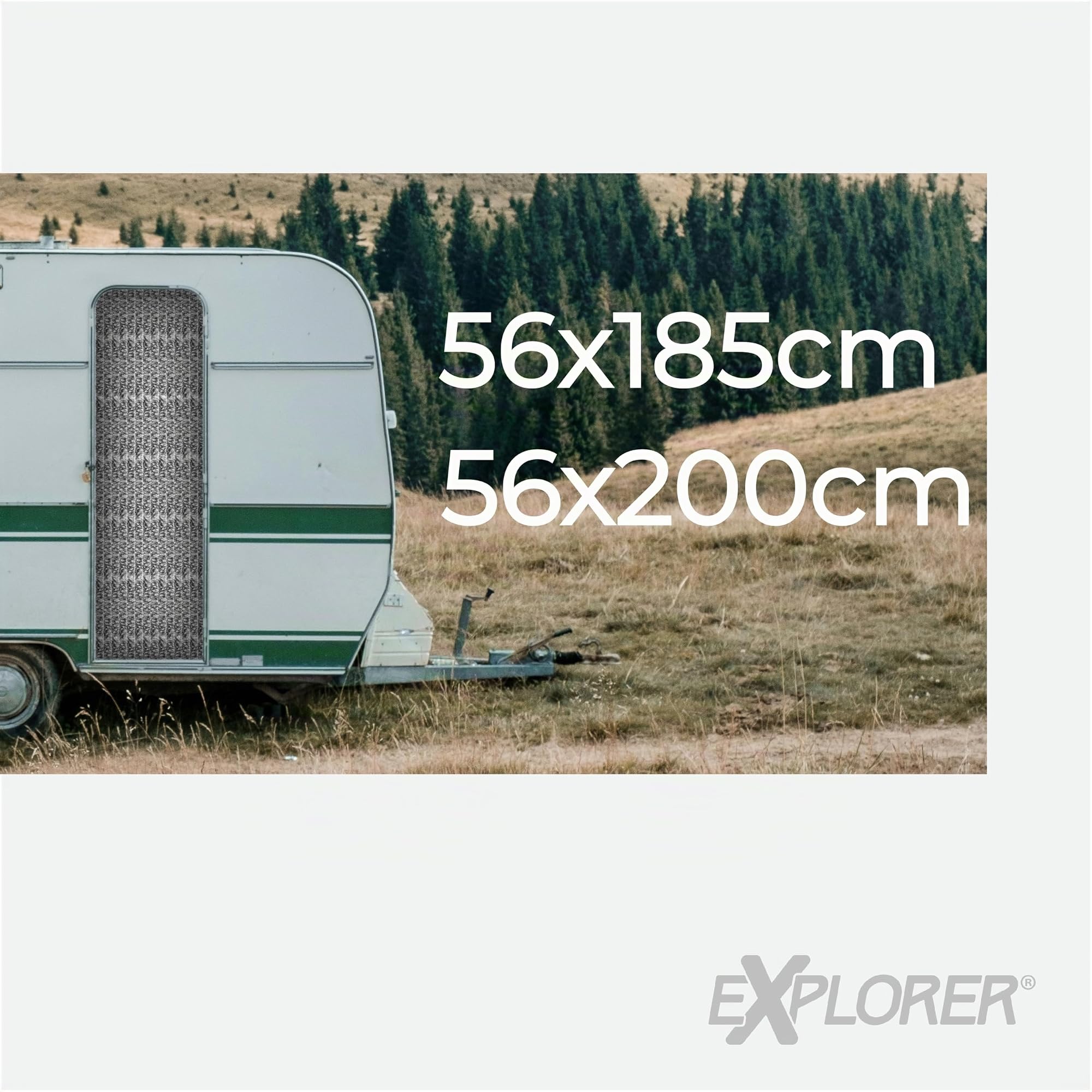 EXPLORER® Flauschvorhang 90x200 cm Wohnwagen Türvorhang für Wohnmobil/Balkontür Vorhang aus Chenille als Insektenvorhang Flausch Fliegenvorhang Camping Terrassen Tür Fliegenschutz Silver/White