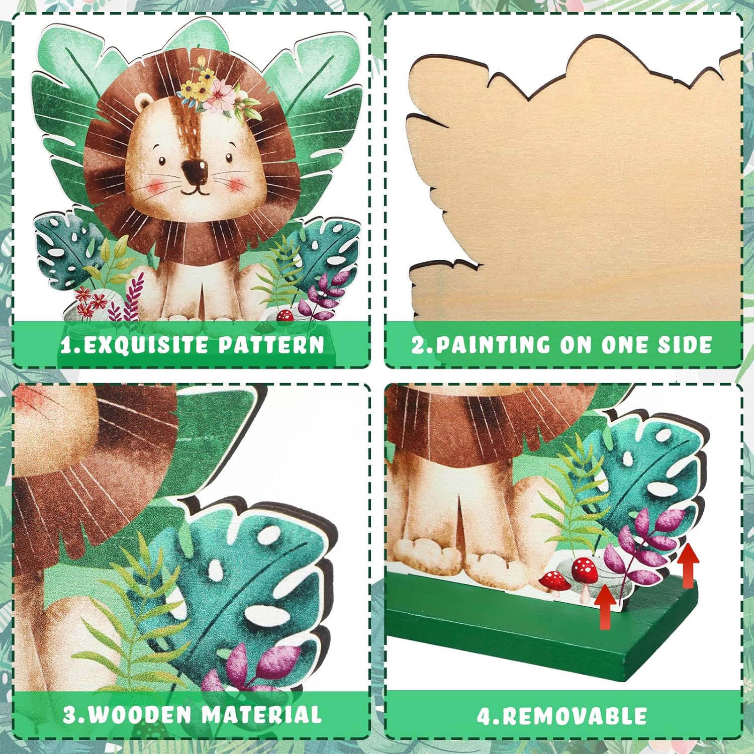 Wesiti 8 Pcs Jungle Animals Table Centerpieces Decorations Jungle Safari Wooden Sign Safari Animal Baby Shower Centerpieces for Kids Birthday Party Baby Shower Wild Supplies