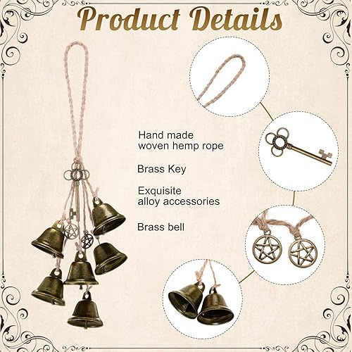 Miniatura 17 de 2 piezas de campanas de bruja para proteger las puertas, campanas de viento de bruja, corona hecha a mano para decoración de puerta del hogar, pomo