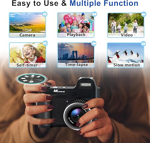 Miniatura 4 de Cámaras digitales 4K Point and Shoot para fotografía y video, cámara de vlogging de enfoque manual antivibración de 48MP con tarjeta 32G, cámara