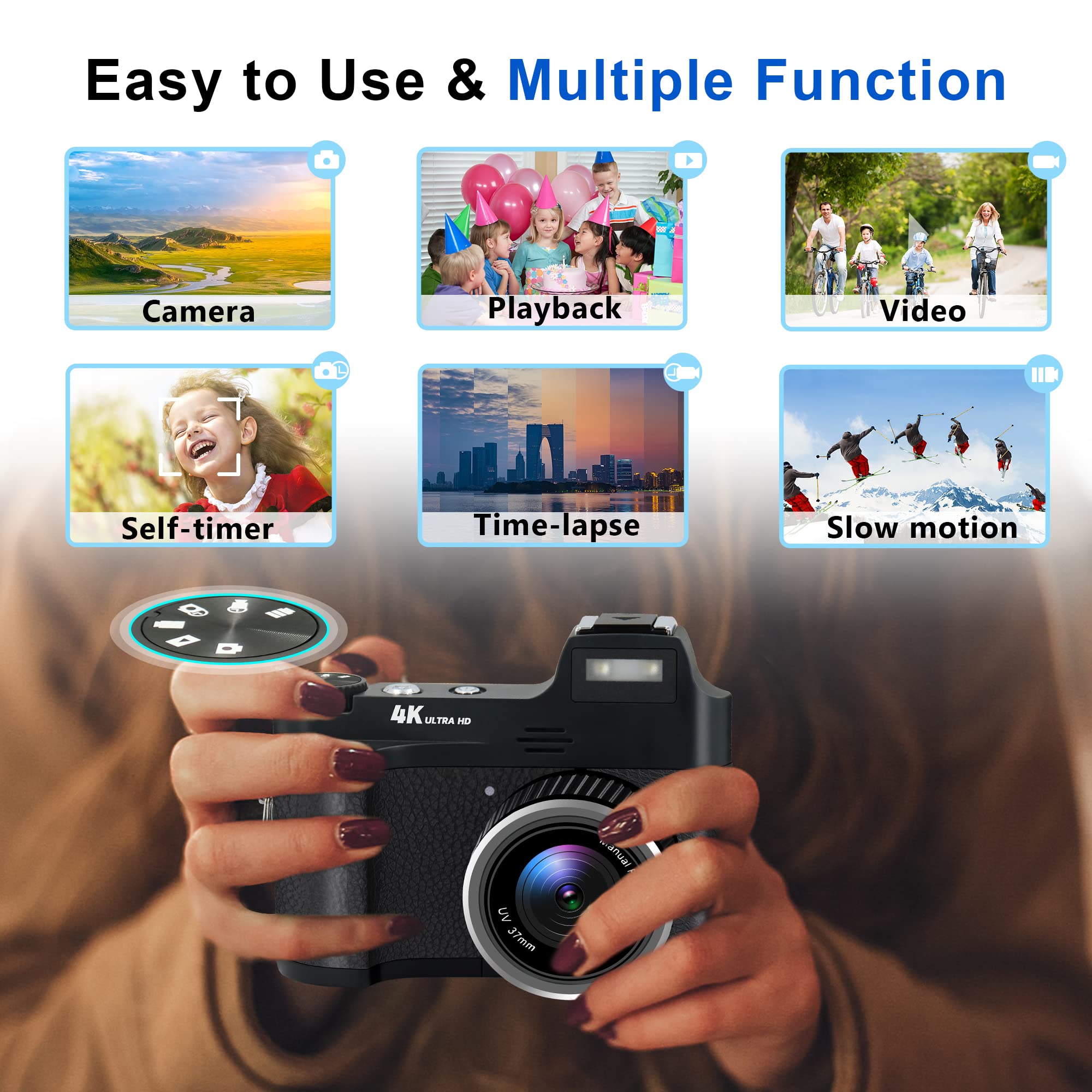 Amazon | YEEIN 4K ポイント&シュートデジタルカメラ、写真撮影および