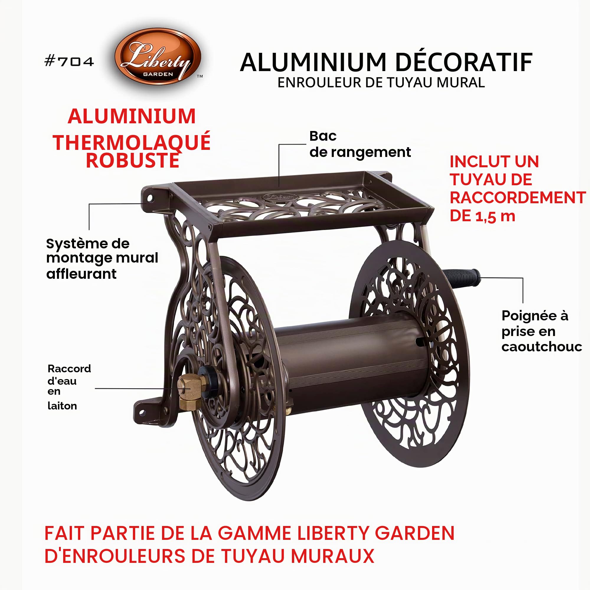 Liberty Garden Enrouleur de Tuyau Bronze 704