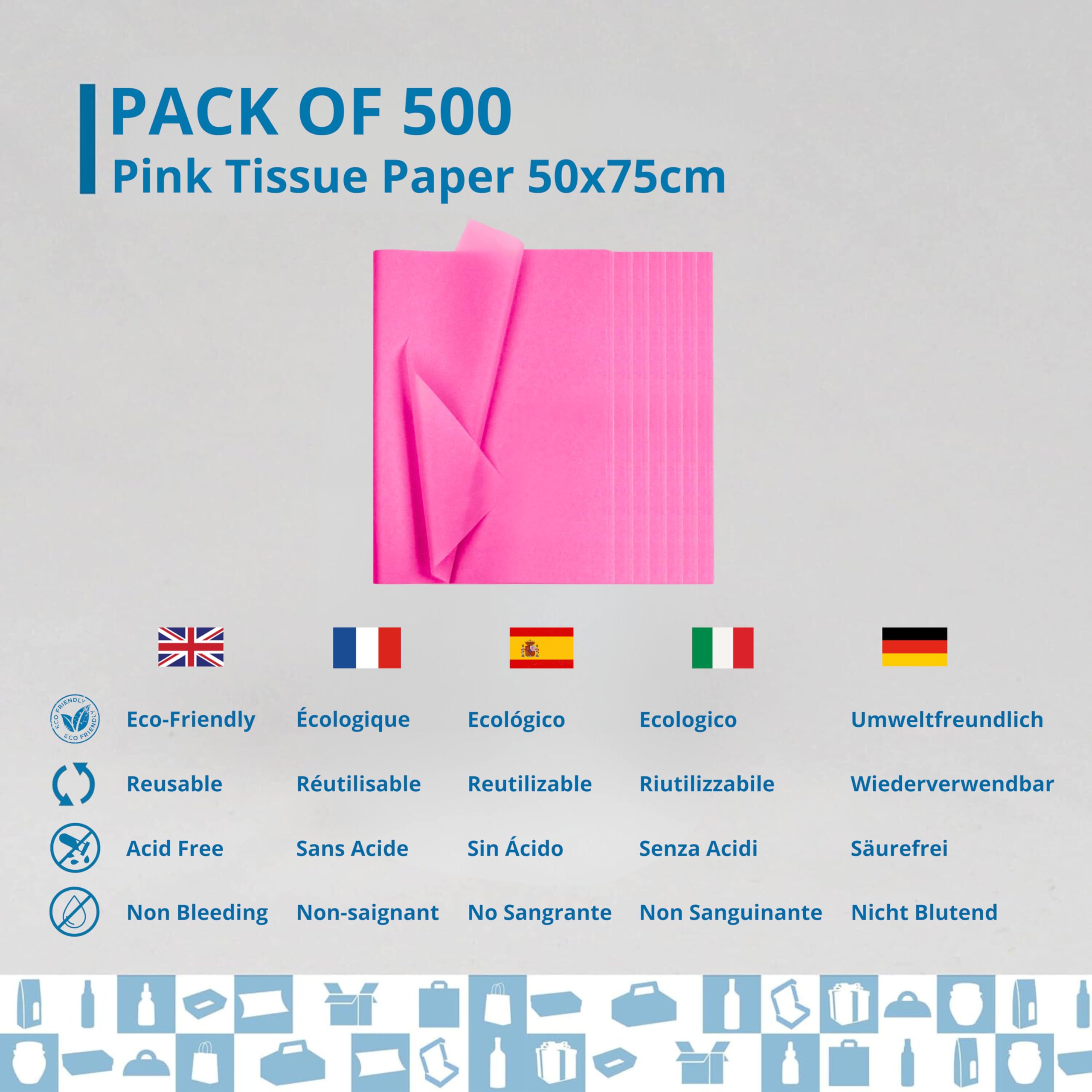 500 Fogli di Carta Velina Rosa Fucsia 50x75 cm - Carta da Imballaggio per Fioristi, Confezioni Regalo, Carta Triturata, Carta da Imballaggio per Pacchi, Decorazioni, Carta Velina per Pompon