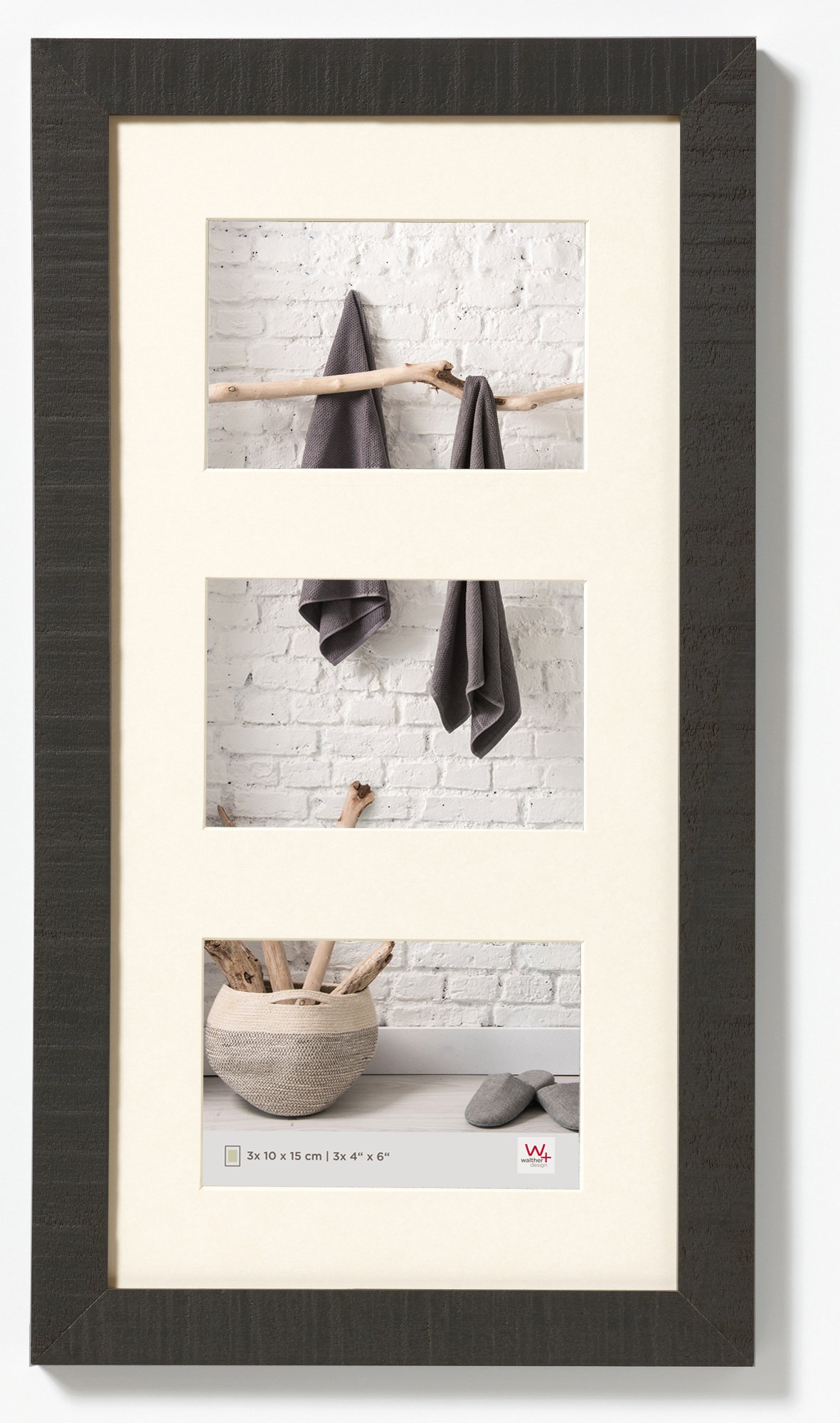 walther design Bilderrahmen schwarz 3x 10x15 cm Galerie mit Passepartout, Home Holzrahmen HO315B