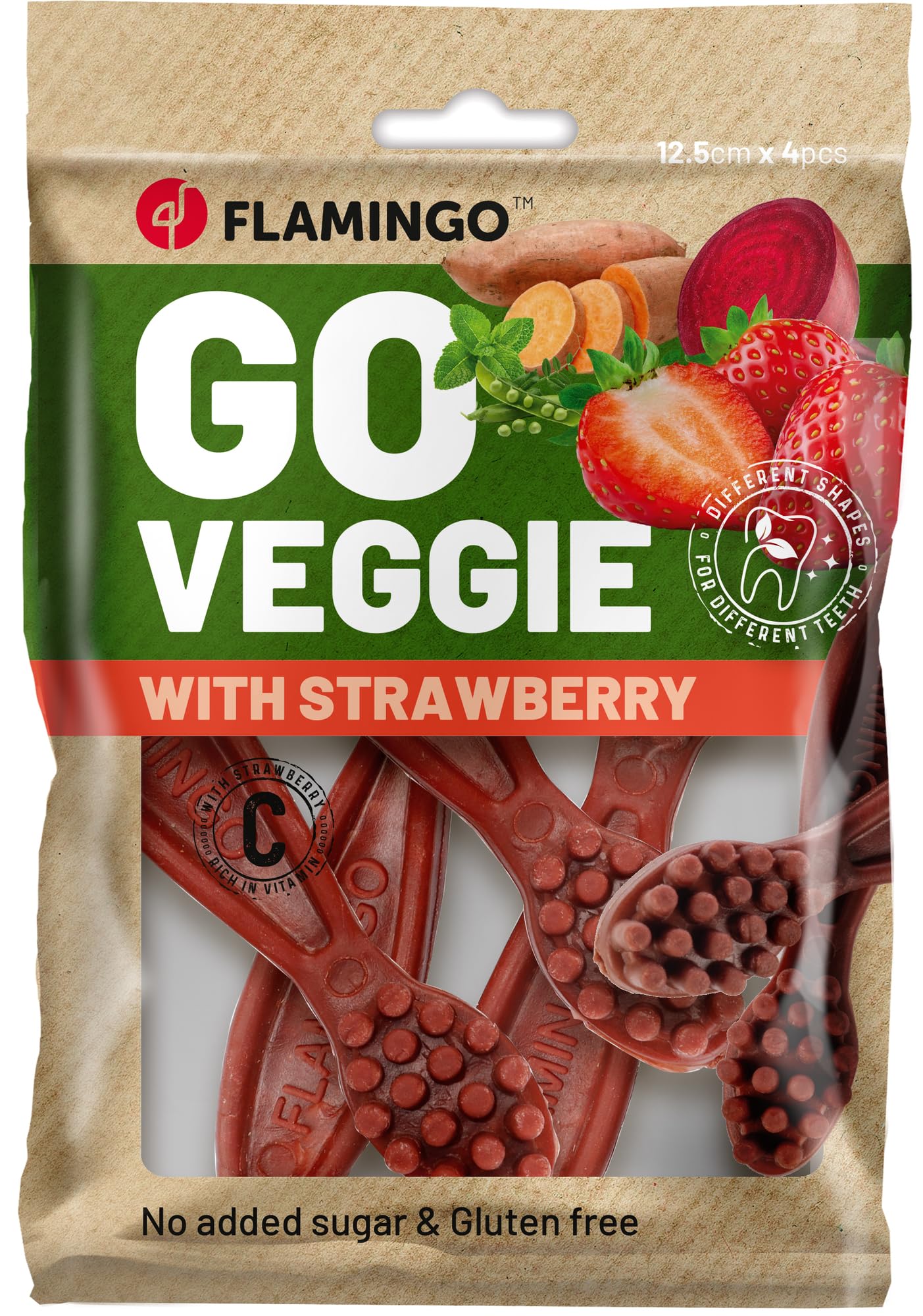 Bastoncini per cani – Snack Veggie Spazzolino con Fragola Rossa – 12,5cm – 160g – senza glutine – favorisce l’igiene dentale