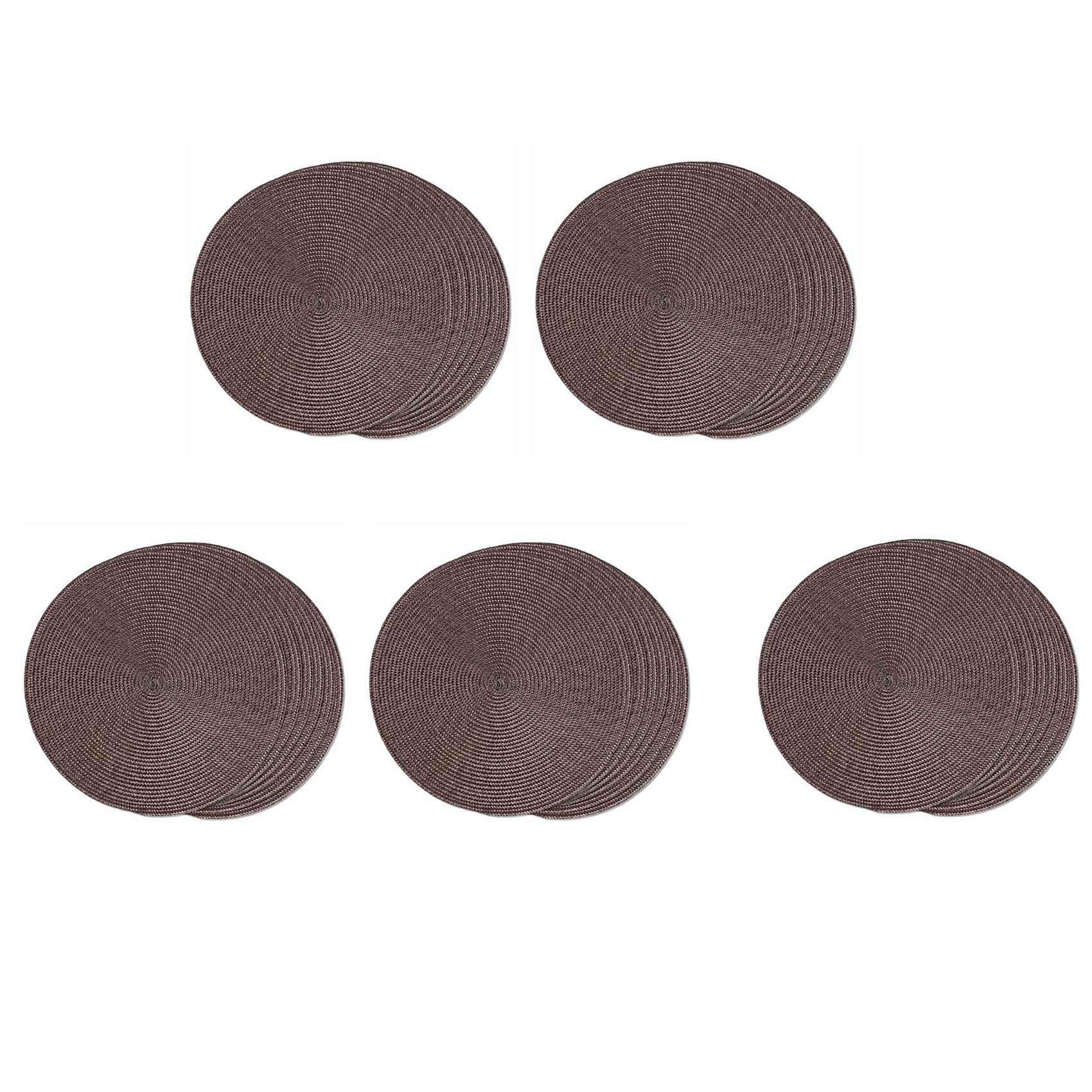Vjsujehgy Round Braided Placemats Set of 30 Table Mats for Dining Tables Woven Washable Non-Slip Place Mats 15 Inch(Brown)