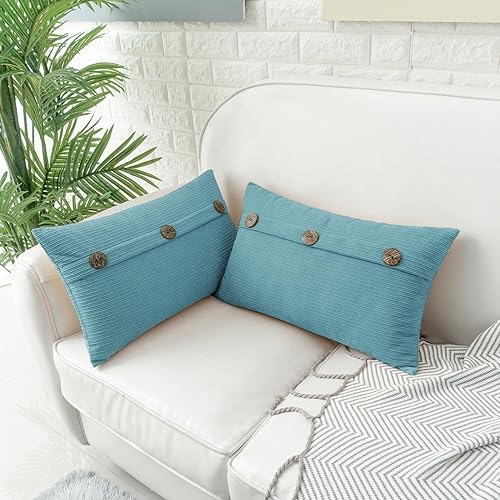 Miniatura 2 de HWY 50 Juego de 2 fundas de almohada decorativas color azul ahumado de 12 x 20 pulgadas para sofá, cama, sala de estar, fundas de cojín