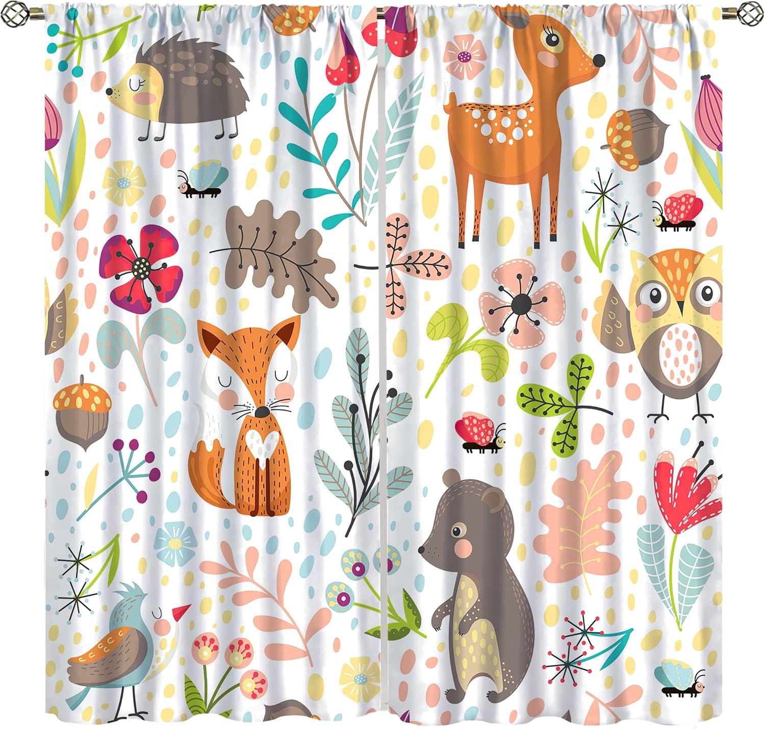 Kids Forest Animal Curtains, Cartoon Woodland Bears Colorful Wildlife Jungle Forest Home Decor, Kids Nursery Bedroom Living Room Blackout Curtains,72X63 Inch