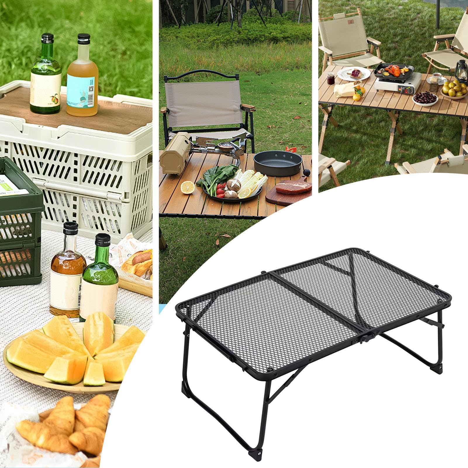 Table De Pique-Nique Pliante Portable Bureau de 60 x 40 cm avec plateau en | Table Grill En Métal pour le Camping, le Barbecue, Cuisine, Hayon, Pêche, Plage, Jardin