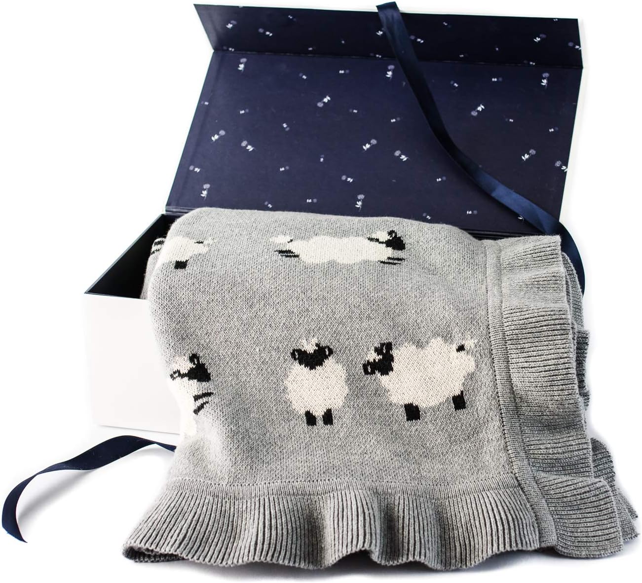Luxury Sheep Baby Nursery Blanket - Newborn for Boy or Girl in Deluxe Gift Box - Warm Cotton Baby or Toddler Blanket (40" x 32")