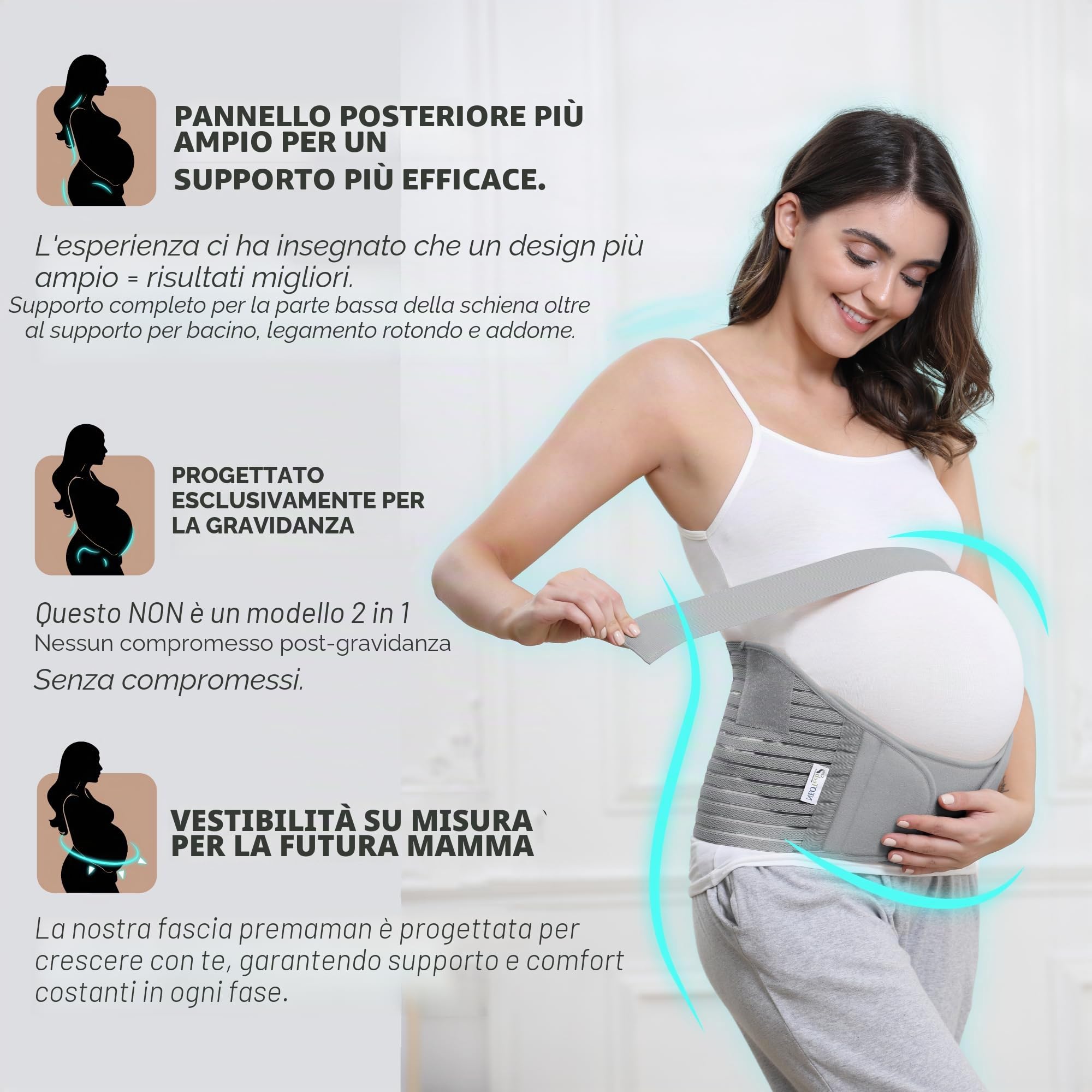 NEOtech Care - Fascia per maternità - Supporto per la gravidanza - Cintura vita/schiena/addome (Grigio, XL)