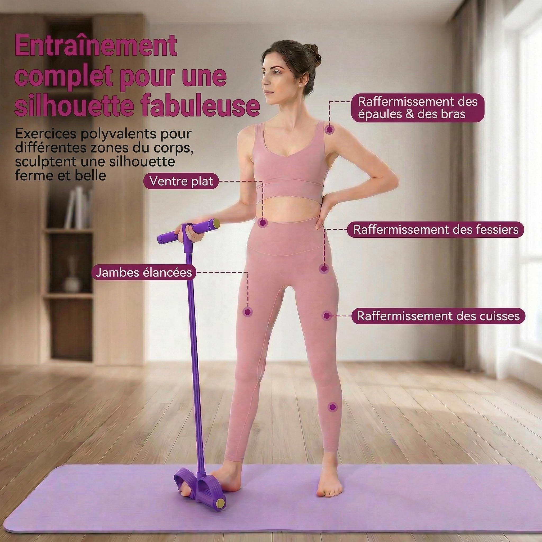 Corde de Tension Multifonctionnelle Élastique Fitness avec Pédales et Poignées - Bande de Résistance Musculation, 6 Tubes pour Abdominaux, Yoga et Entraînement à Domicile