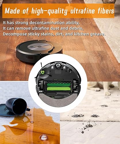 Miniatura 5 de Juego de 6 almohadillas para trapeador compatibles con iRobot Roomba Combo J7+, juego de accesorios de microfibra lavable con 2 cepillos de limpieza