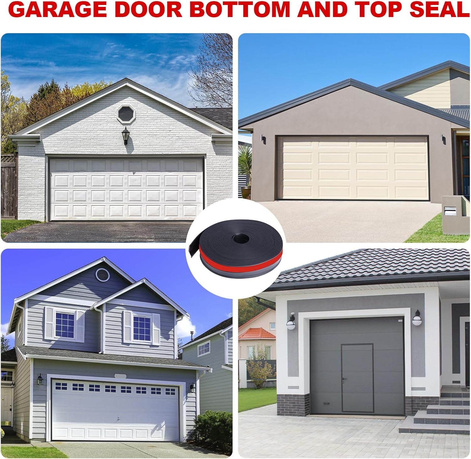 DGSL Garage Door Seal Top and Sides Seal Strip,42Ft Weather Stripping Garage Door Trim Seal Weatherproofing Garage Door Seals with Nails（Black）