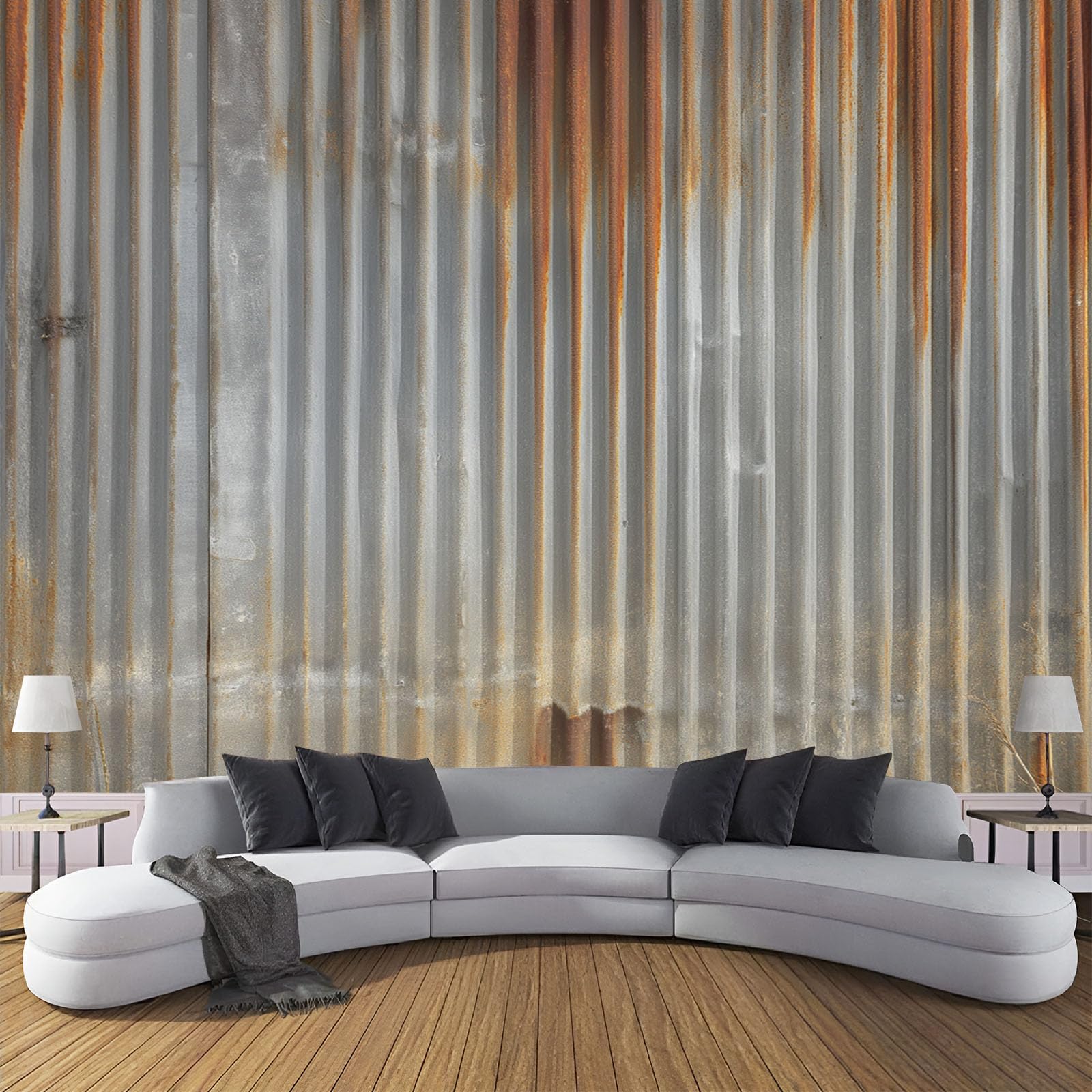Poster Giganti da Parete Stile Stile Industriale Fotomurale Carta da Parati TNT Murale Grigio Decorazione da Muro,Vecchio Muro Di Metallo Fotografica Murale per Camera Letto Sala 250×175cm
