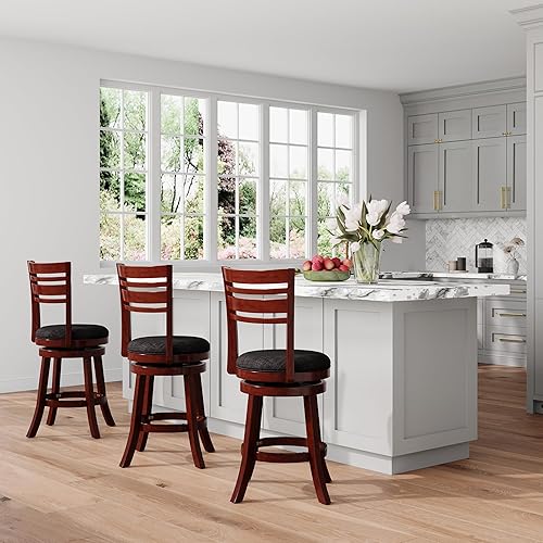 Miniatura 4 de DTY Indoor Living Granby Taburetes de bar de altura de mostrador, taburetes de bar giratorios de 24 pulgadas con respaldo, acabado de cereza y
