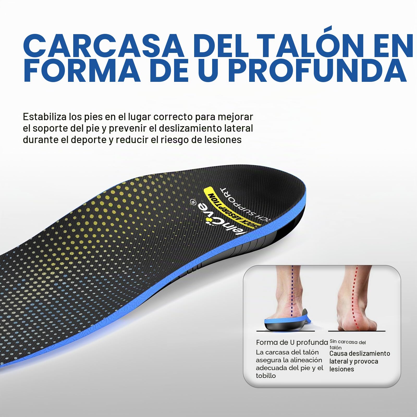 Plantilla de arco alto para el trabajo de Fascitis plantar - Welnove 220+ lbs plantillas ortódicas pesadas para aliviar el dolor en los pies, para pies planos, hombres y mujeres (S)