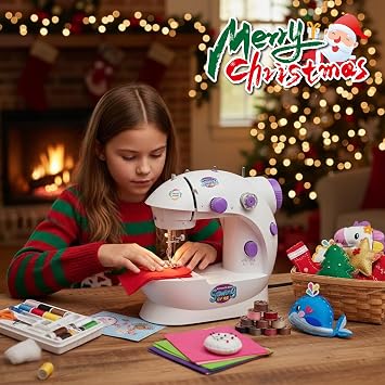 Mini Sewing Machine with Upgrade Extension Table, Portable Adjustable 2-Speed Double Thread with Lights Foot Pedal Easy Crafting Mending Household