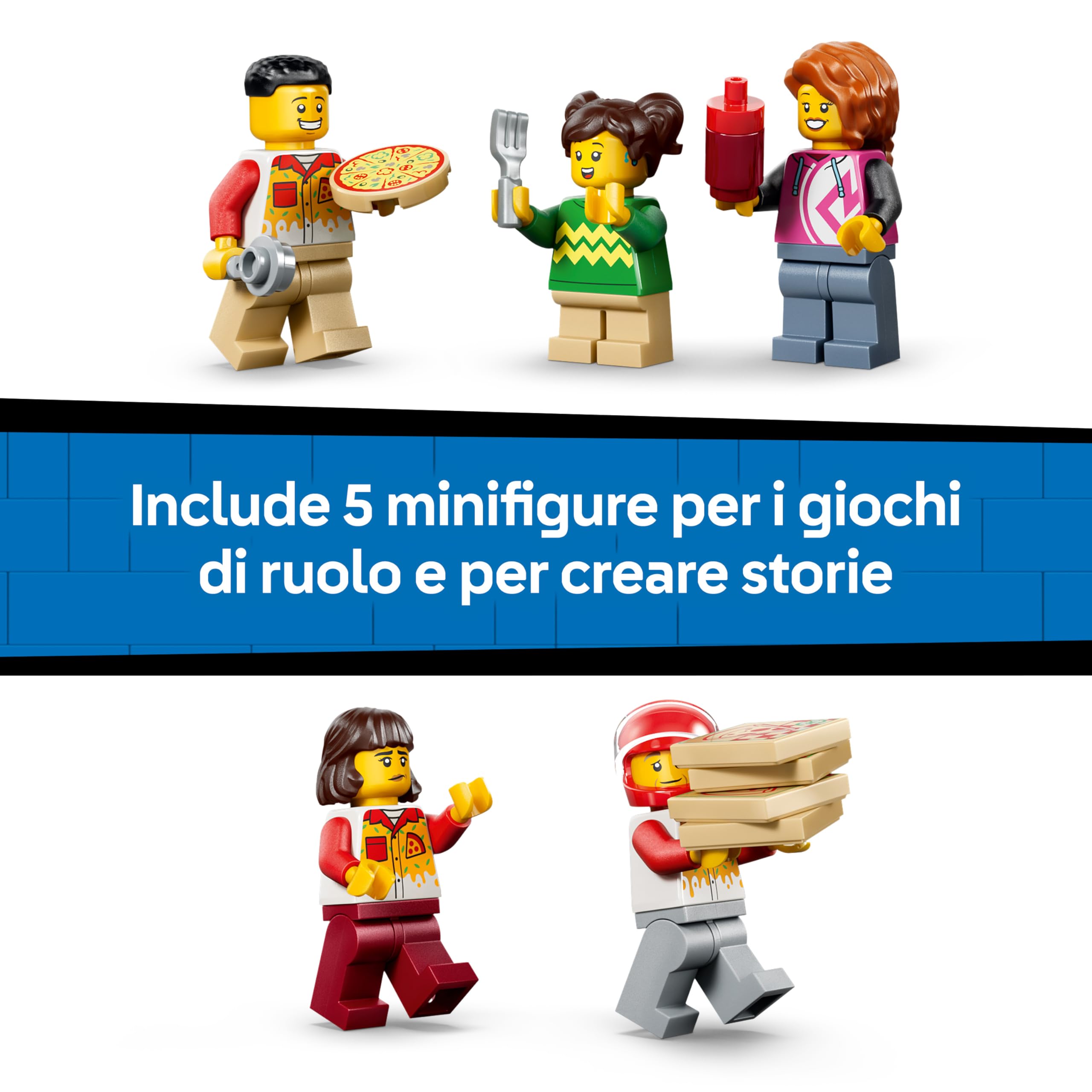 LEGO City Centro di Consegna Pizze con Veicoli - Include Macchina Giocattolo, Scooter, Drone, Cabinato Arcade e 4 Minifigure - Idea Regalo di Compleanno per Bambini da 6 Anni in su - 60496