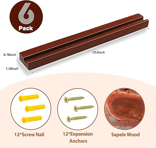 Miniatura 6 de Sapele - Soporte de pared para discos de vinilo de madera, paquete de 6 estantes de discos de vinilo de 12 pulgadas, estantes flotantes vintage para