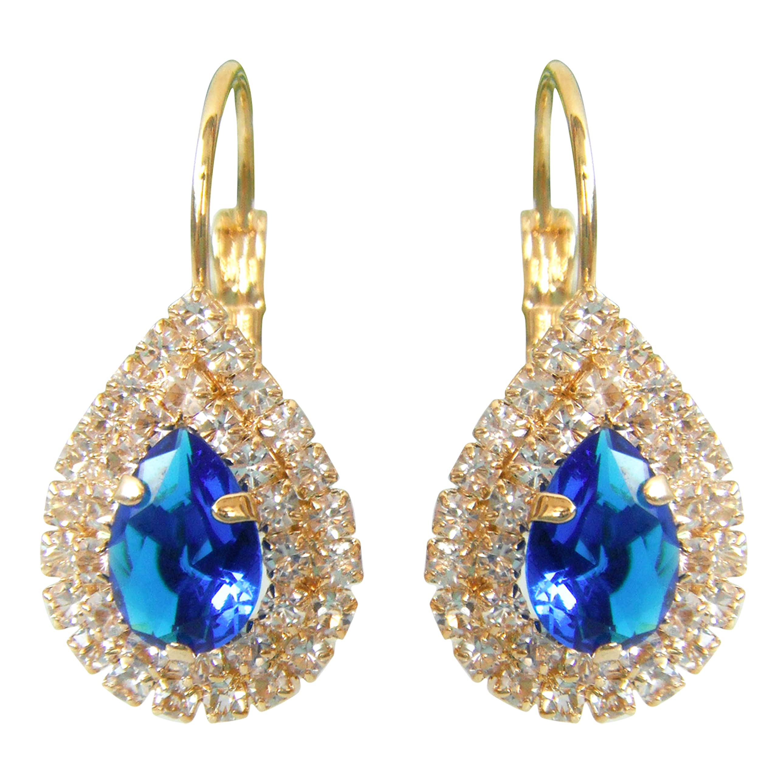 Orecchini A Cerchio Navachi In Cristallo Bianco E Zircone A Goccia - Placcatura Oro 18K, Confezione Regalo