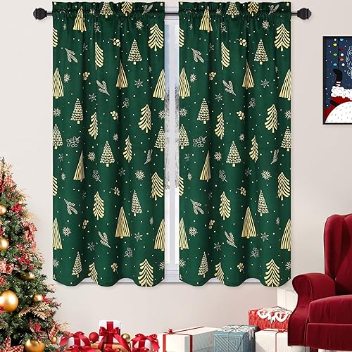 CAROMIO Cortinas navideñas de cocina para ventanas, cortinas cortas de terciopelo, cortinas de café para decoración navideña, cortinas de