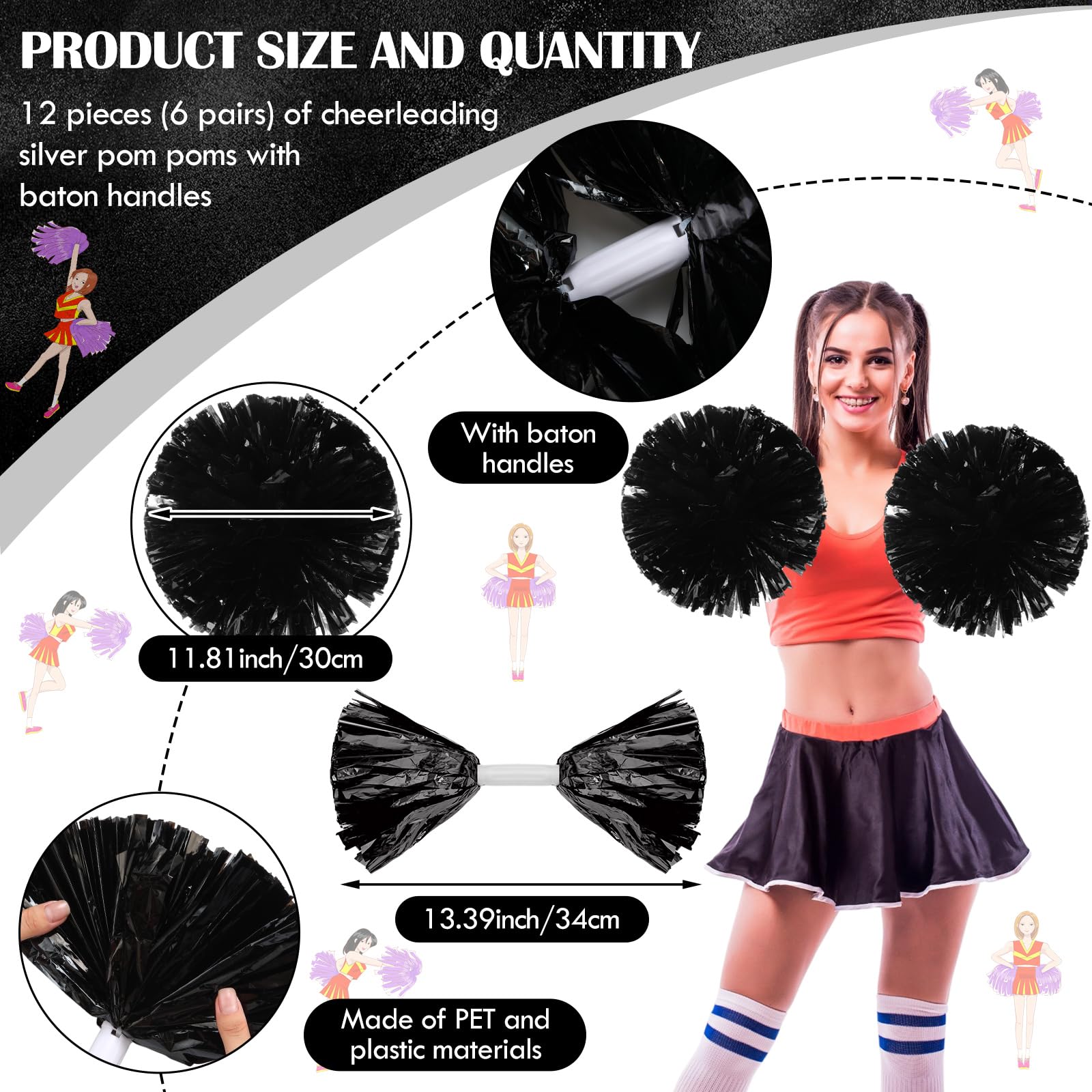Amazon.com : WILLBOND Cheerleading Pom Poms Bulk Metallic