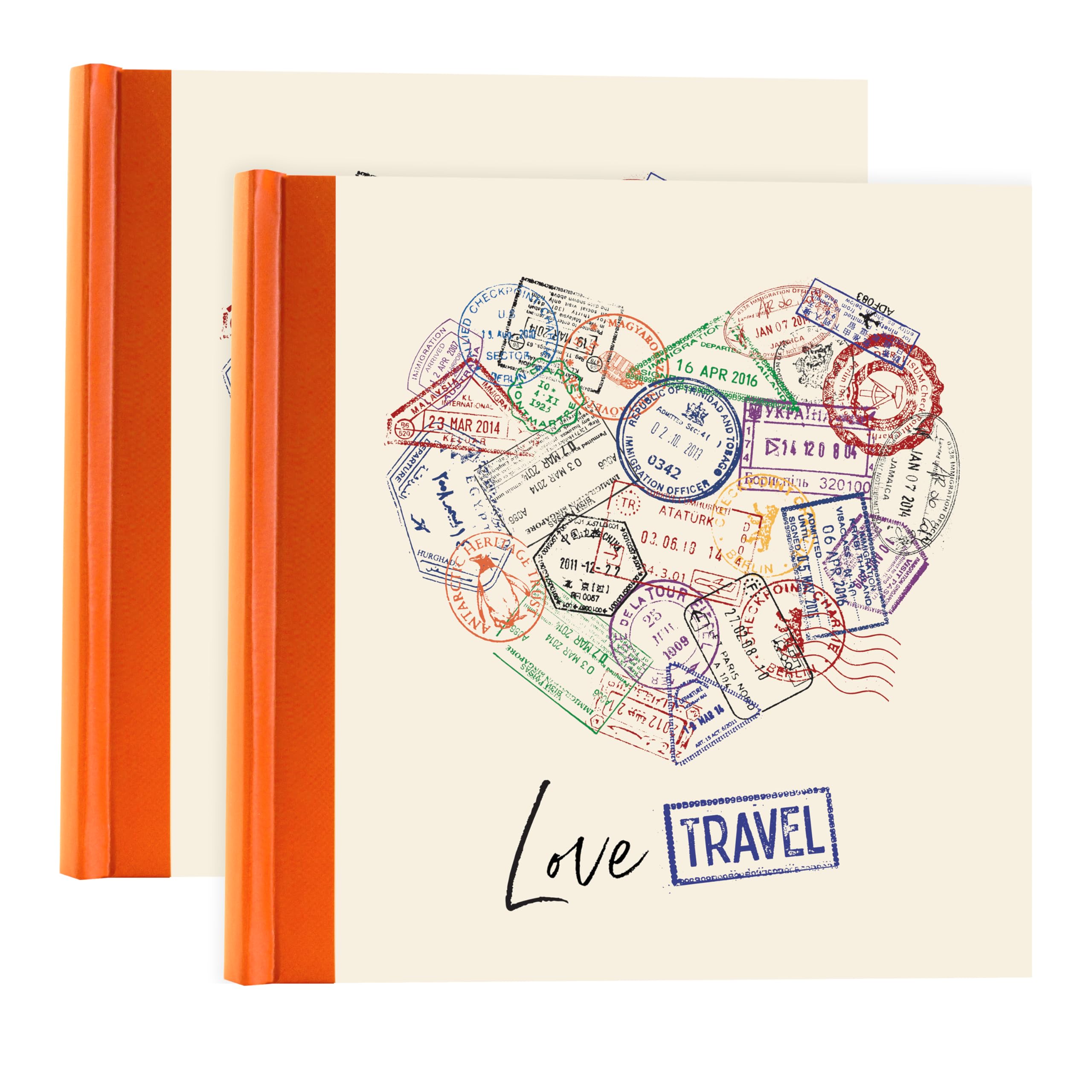 Kenro Multi-Coloured Box Of 2 Holiday Series I Love Travel Stamp Photo Album For 200 Photographs 6X4 Inch / 10X15cm With Slip-In Pages And Memo Space - Hol130