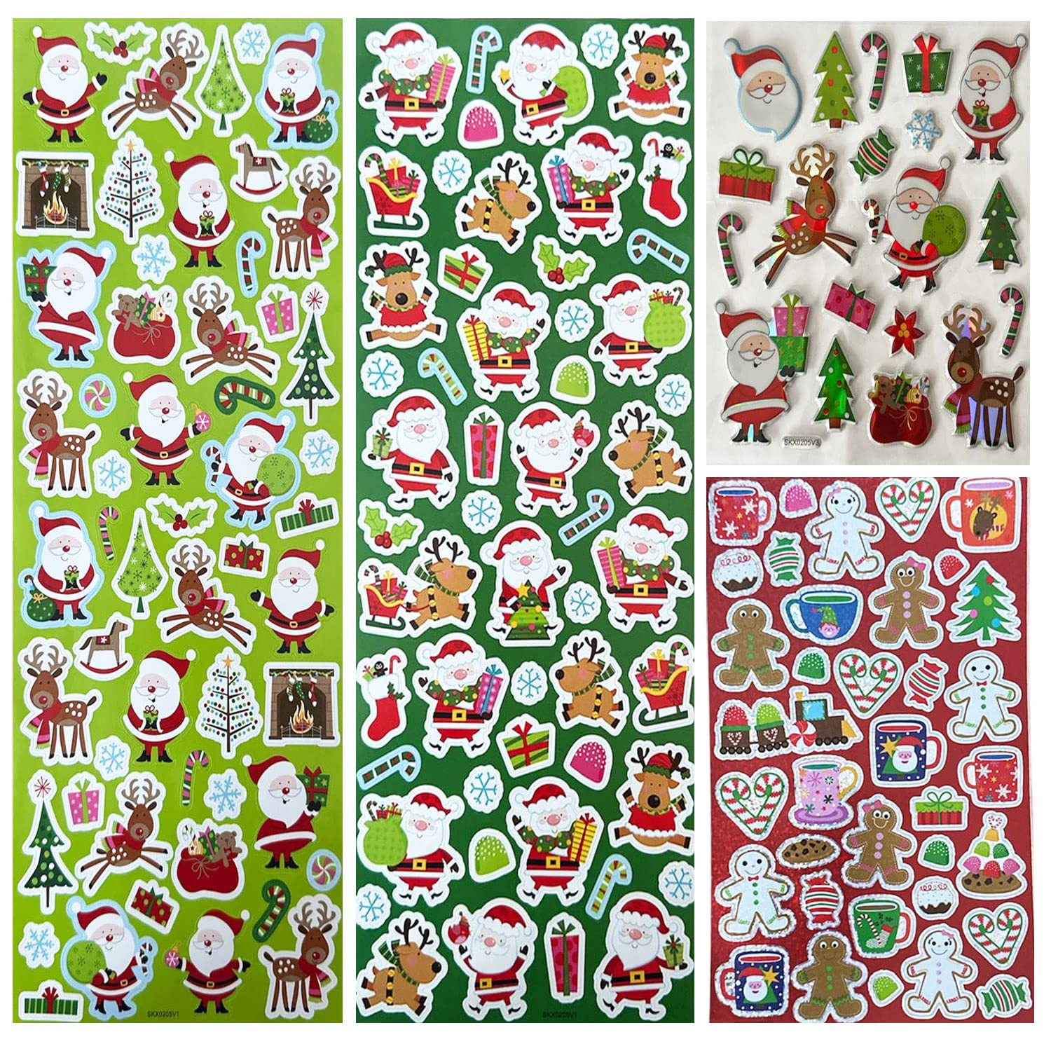 Akh Multicolour Akh® Christmas Stickers | 120 Stickers | Self Adhesive | Xmas Assorted Sticker Pack | Arts And Crafts For Kids Adults | For Xmas Card Making, Crafting, Scrapbook, Gift, Present, Party Bag Filler