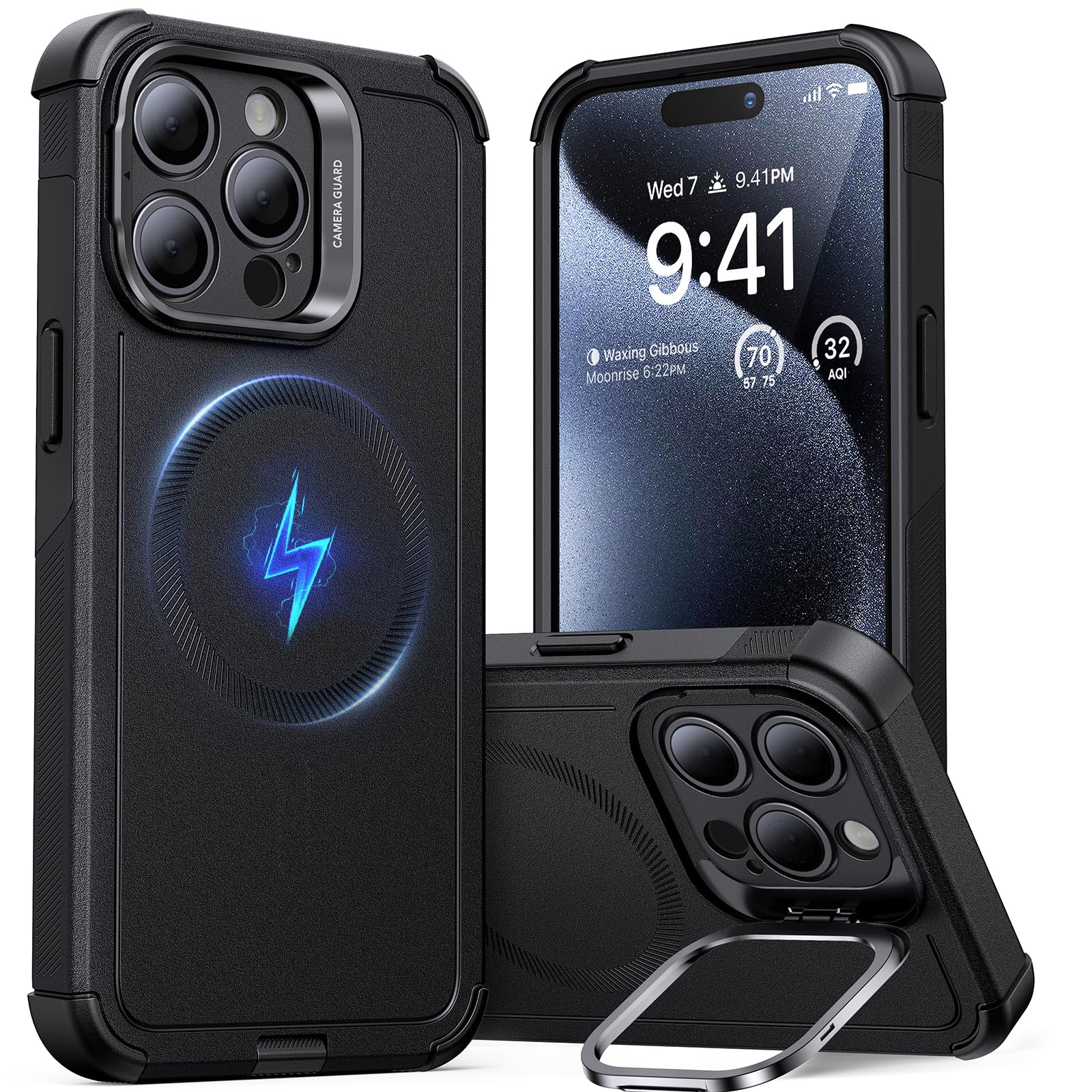 ESR for iPhone 15 Pro Case with Stand, 23 ft Military-Grade Drop Protection, Heavy Duty Magnetic Phone Case, Compatible with MagSafe Accessories,