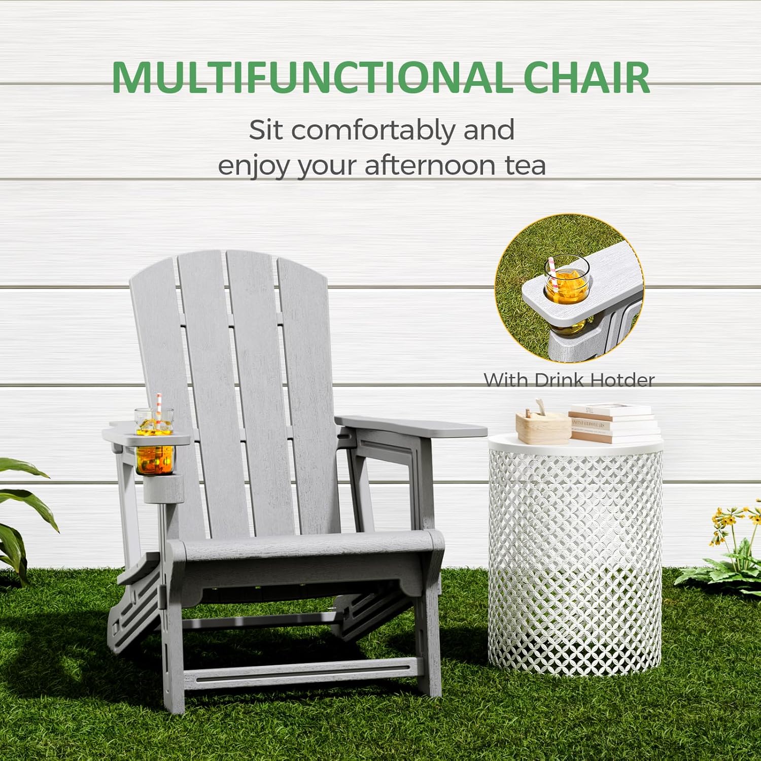 Modern Adirondack Chair, HDPE Plastic Adirondack Chairs, Plastic Outdoor Lawn Chairs for Fire Pit, Deck, Porch, Backyard, Garden, Grey