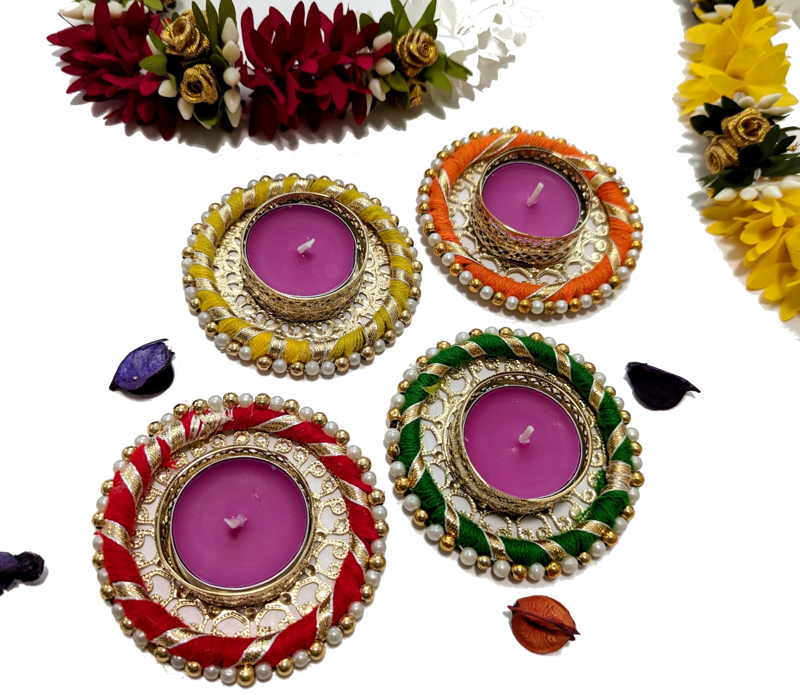 Matrika Hand Made Multi Color Candle Holder | Set of 4 Candle Holder| Diwali | Christmas | Haldi Kumkum Return Gift | B_CHBR