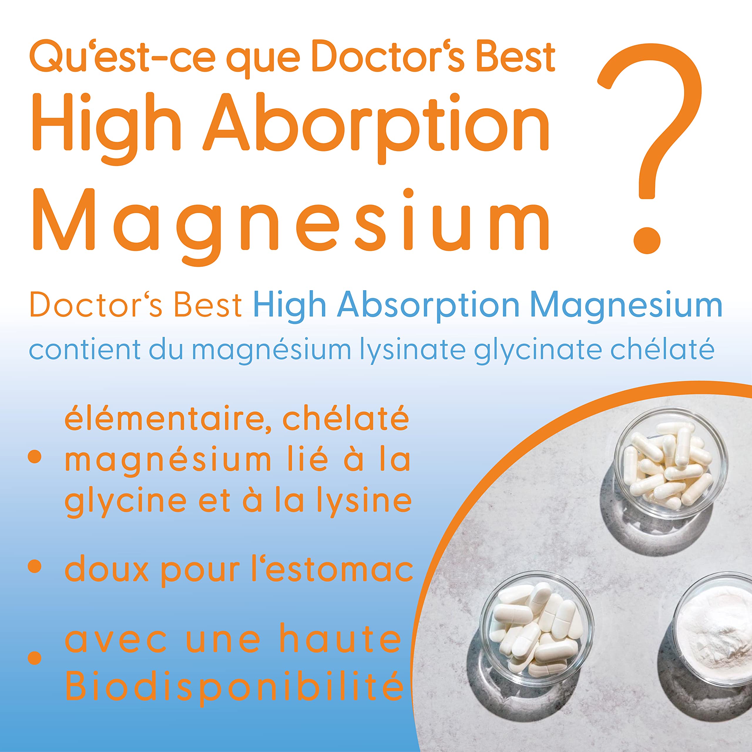 Doctor's Best, High Absorption Magnesium, 100% Chélaté avec TRAACS, avec Glycine et Lysine, 240 Comprimés végétaliens, Testés en Laboratoire, Sans Soja, Sans Gluten, sans OGM