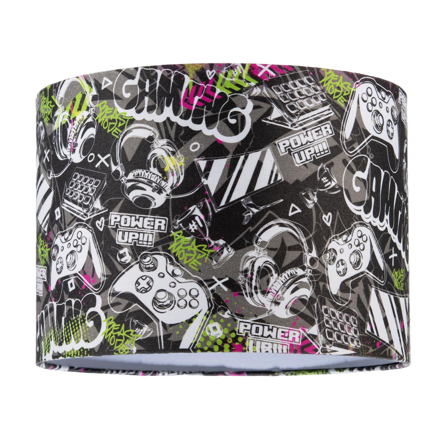 Rackhams Black/Green Gaming Themed Cotton Fabric Modern Lamp Shade In And Neon
