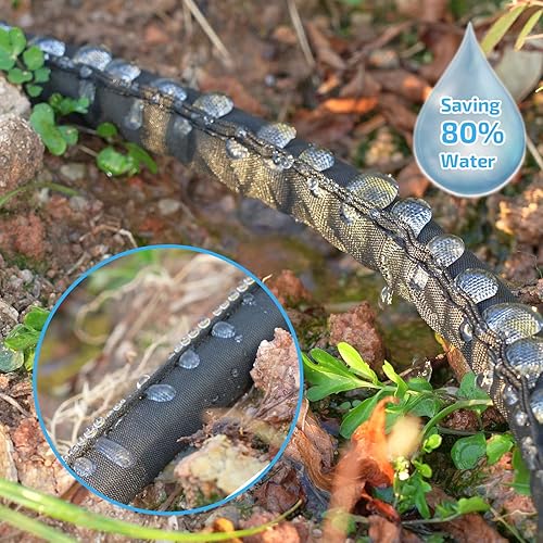 Miniatura 3 de LINEX Manguera plana de jardín de 50 pies para camas de jardín, 12 pulgadas x 25 pies, paquete de 2 mangueras de riego por goteo que ahorran agua un