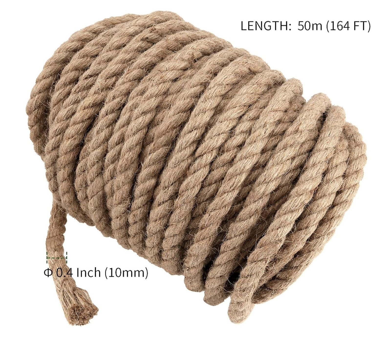 Corda Canapa Naturale Corda di iuta 10/20/30/40/50M 10mm, spago naturale, canapa for artigianato artistico fai-da-te, giardinaggio, raggruppamento, decorazione domestica