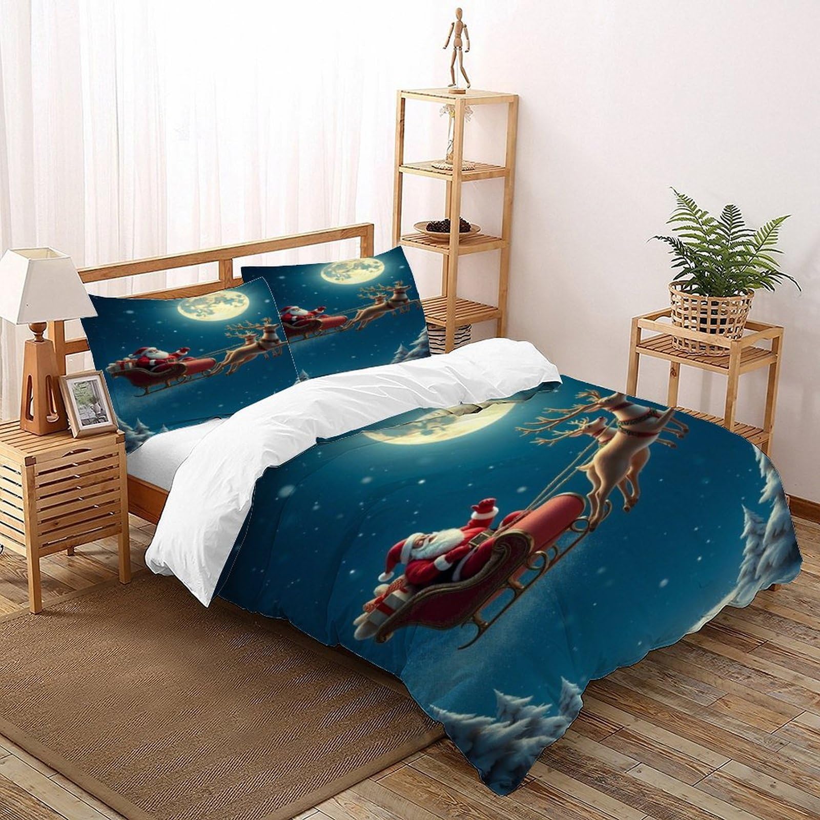 Housse de couette 200x200cm Père Noël 3 pièces pour lit double
