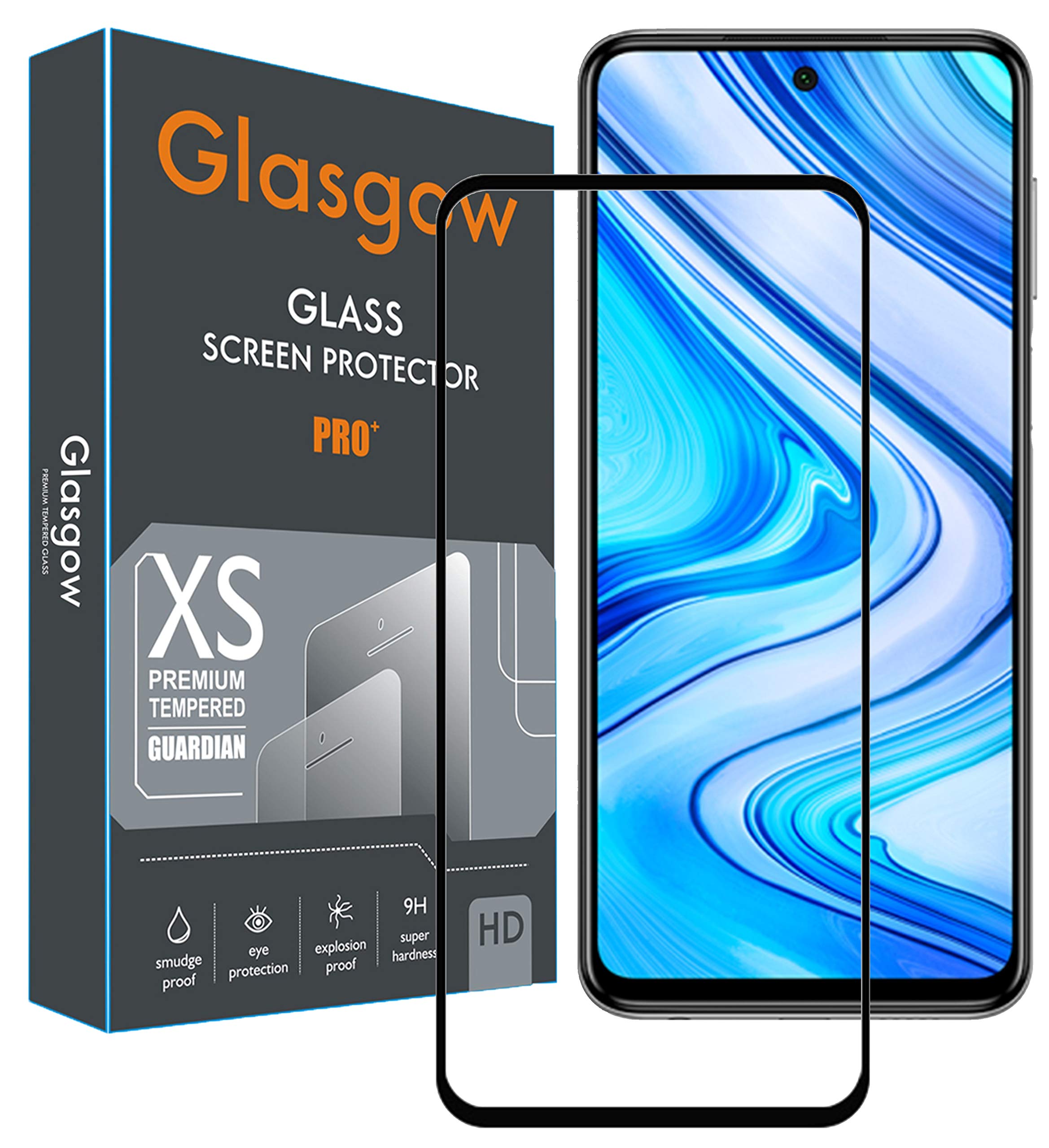 Glasgow Full Protection Tempered Glass for Mi Redmi Note 9 Pro Max/Redmi Note 9 Pro Top Notch Edge to Edge Full Screen Coverage [Anti-Scratch] [Gorilla] [Free Cleaning Kit Included] - Black (B085SXBRRF) Amazon Price History, Amazon Price Tracker