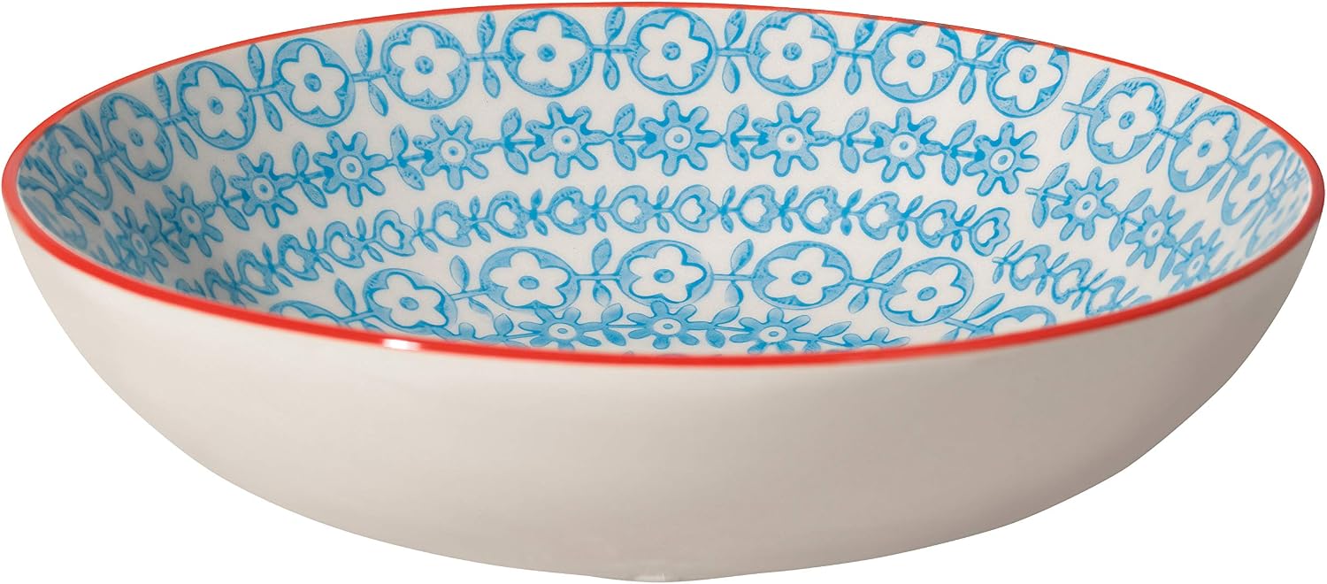 Bloomingville Ceramic Pasta Bowls Carla Express - Colorful Serving Dish Dia 7.5'' H 2'', Blue, Stoneware, 19.25 fl oz