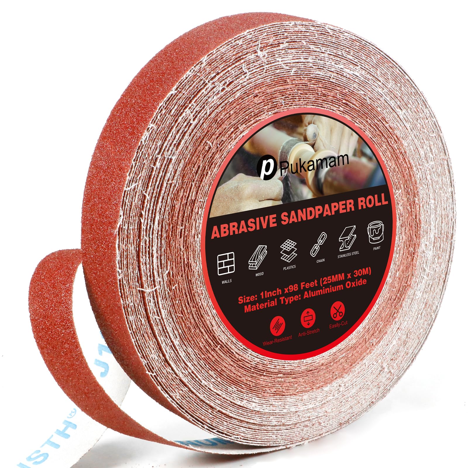 Emery Cloth Roll Set, Sandpaper Roll, 30 M 80 Grits Long Red Continuous Sandpaper Roll