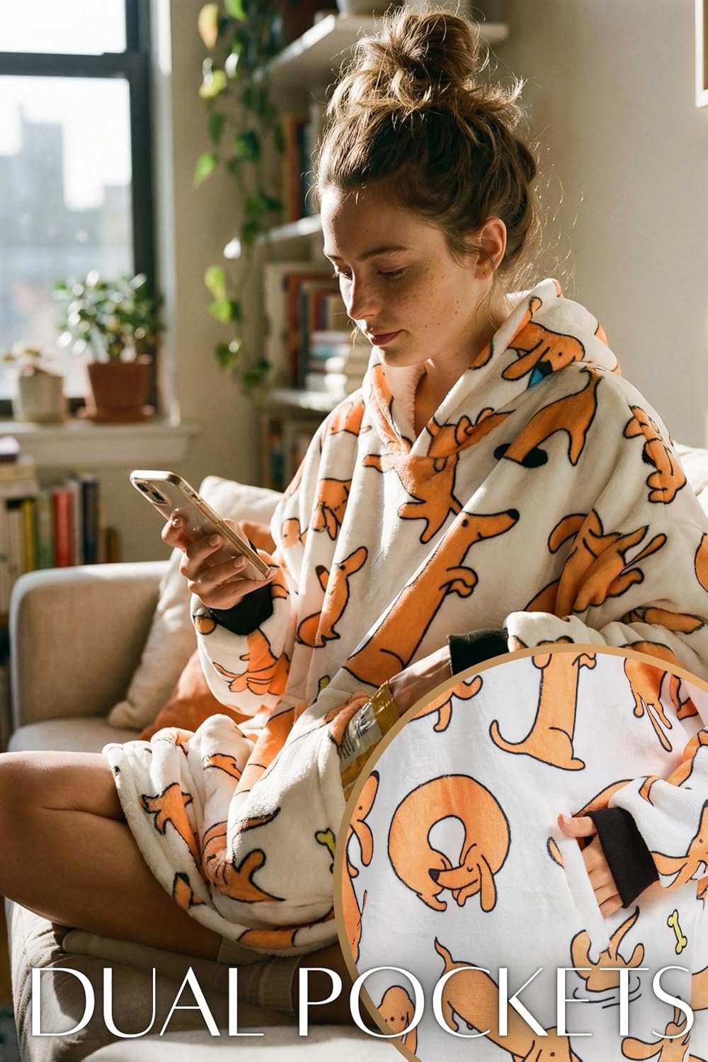 Dachshund Gifts for Women, Wiener Dog Blanket Hoodie Wearable Hooded Blanket, One Size - Image 3