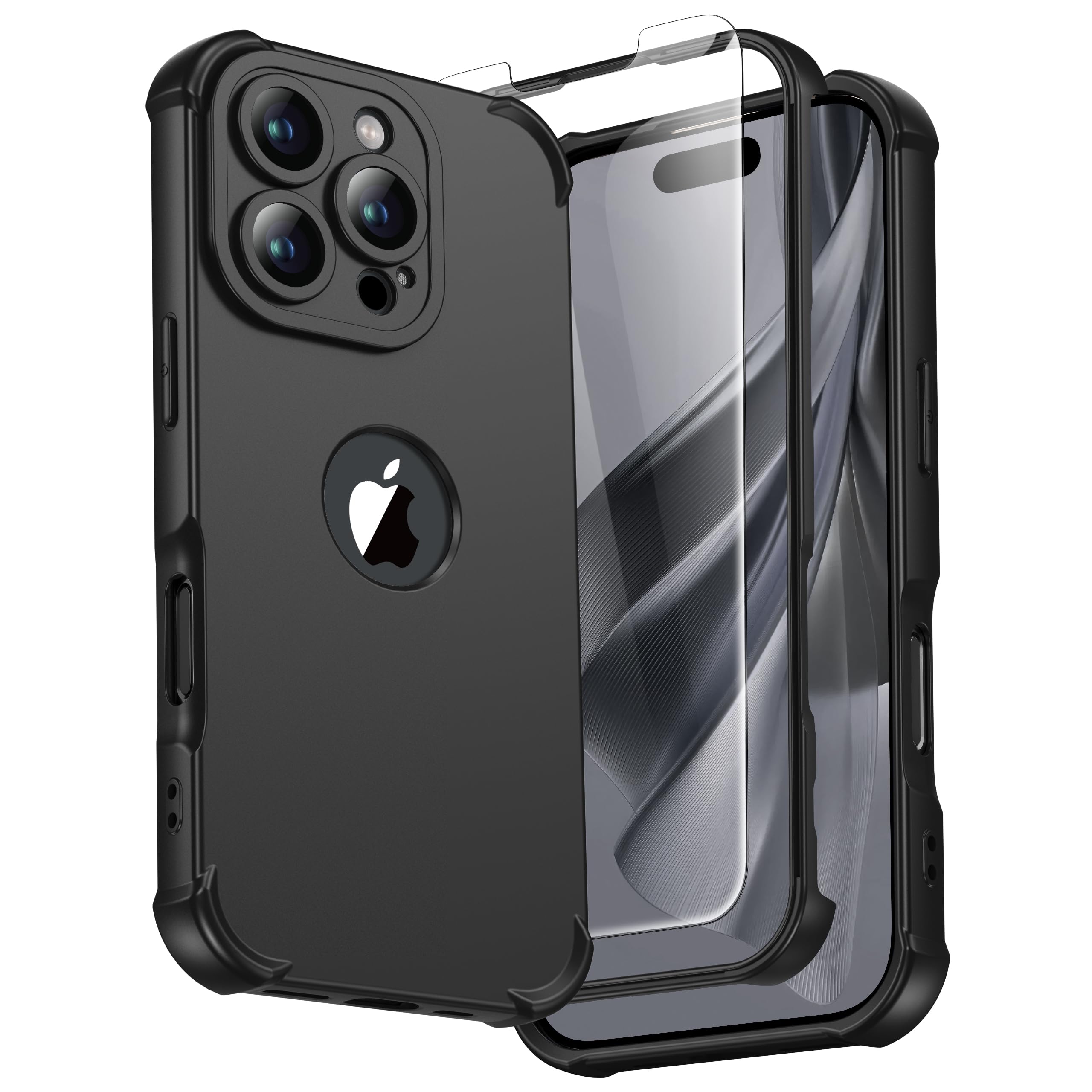 ORETECH for iPhone 16 Pro Max Case 6.9-Inch, with [2 Pack 9H Screen Protector] [Camera Lens Guard] [15FT Military Grade Drop Test] 360° Shockproof Slim Fit Design Rubber Bumper Phone Cover - Black