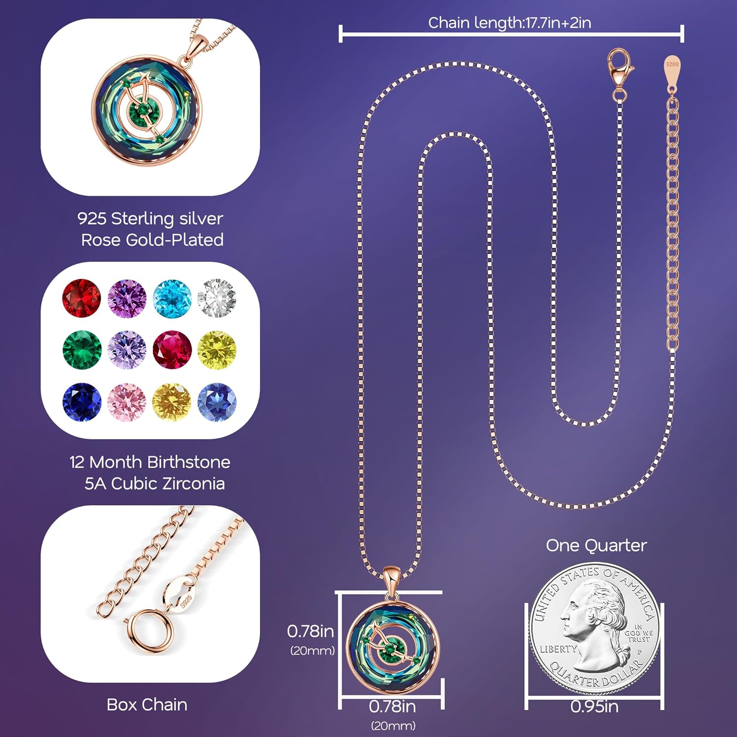 Distance Zodiac Constellation Birthstone Necklace for Women, S925 Sterling Silver Premium Austria Crystal Horoscope Pendant, Rose Gold Plated Necklace Christmas Birthday Jewelry Zodiac Gifts for Her - Image 5