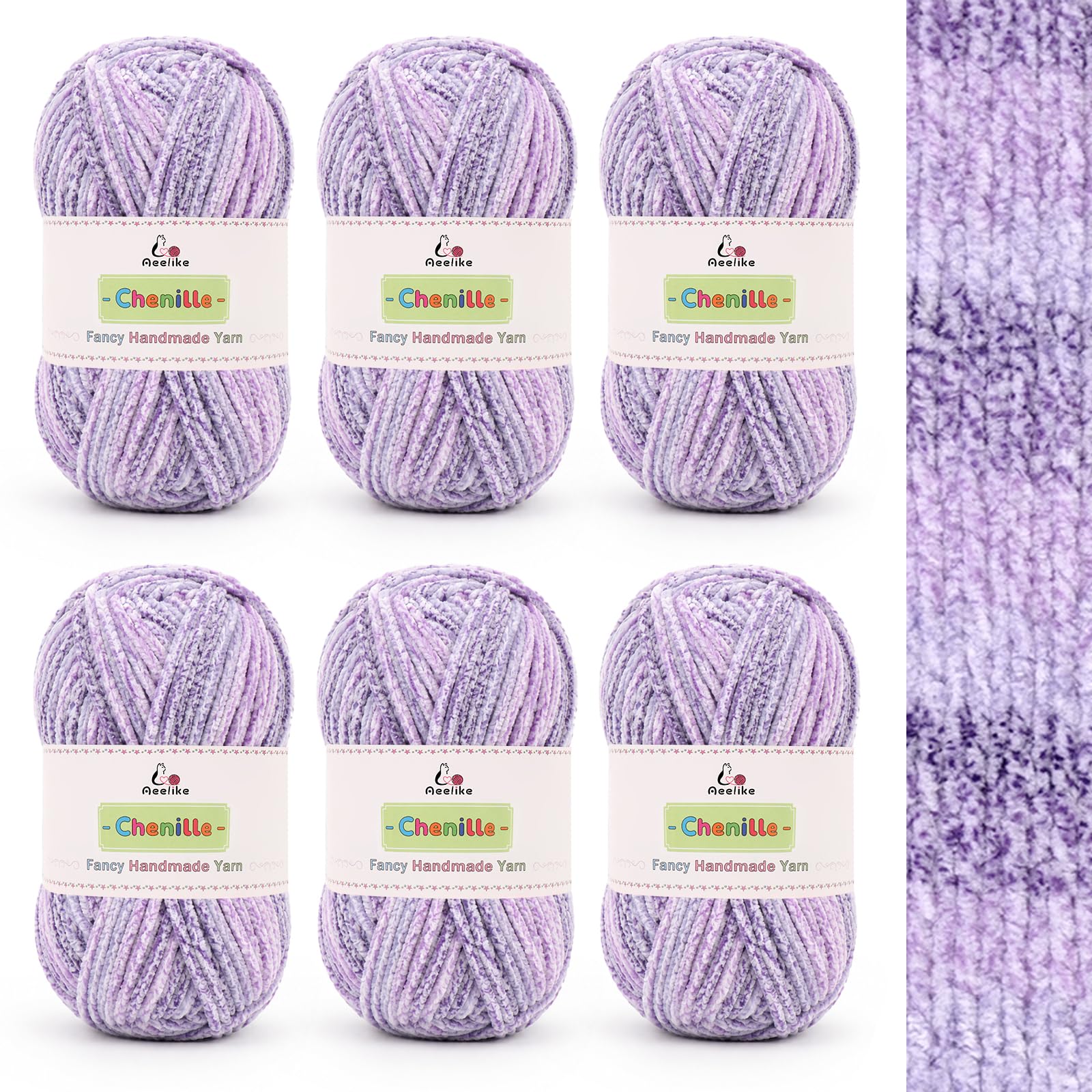 Aeelike Chenille Yarn 300g, Purple Ombre Chenille Wool for Crochet Knitting — image 1