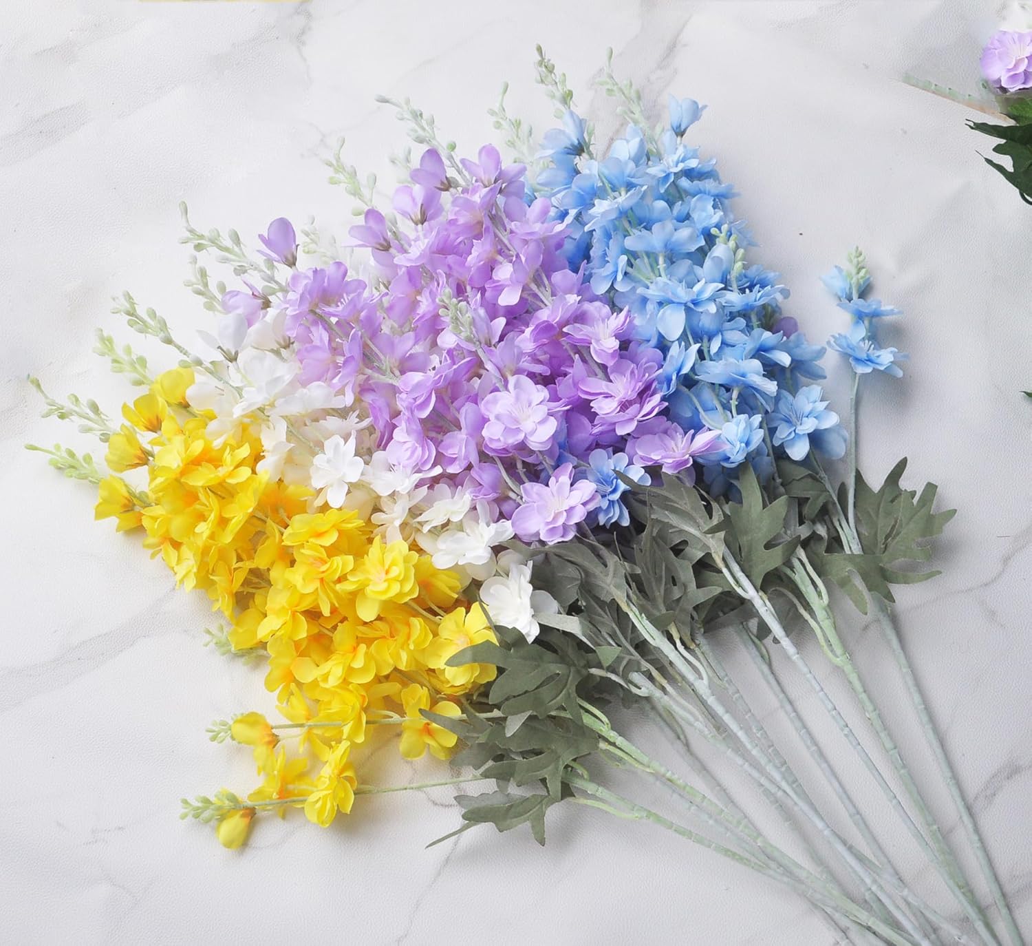 Kenpal 8 pcs Sky Blue Delphinium Artificial Flowers for Tall Vase, 34" Long Fake Snap Dragons Flower, Larkspur Silk Flowers with Bendable Flocking Stem Coastal Farmhouse Home Decor (Sky Blue)