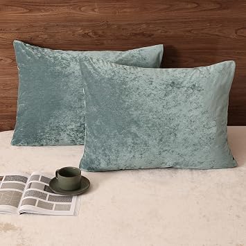 PHF Truly Velvet Pillowcases King Size 20" x 36", Dusty Blue, No Insert